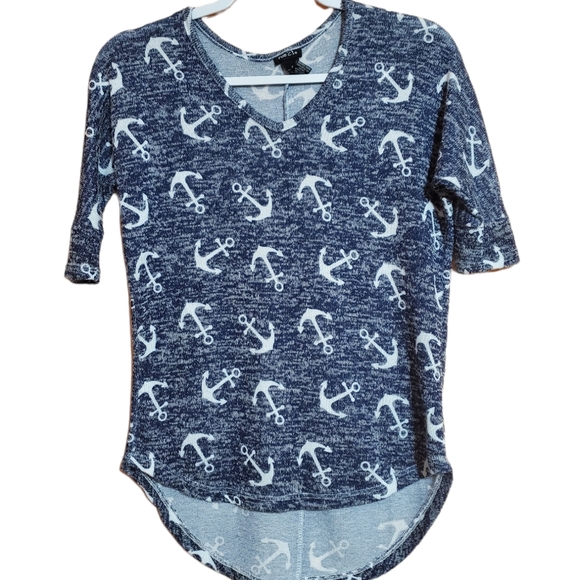 Rue21 Womens Navy Blue and White Anchor Short Sleeve V-neck Top S - Picture 2 of 6